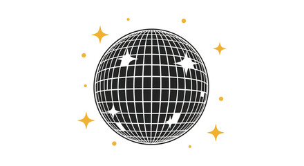 A gleaming disco ball radiates golden sparkles against a white backdrop a striking silhouette high quality professional detailed