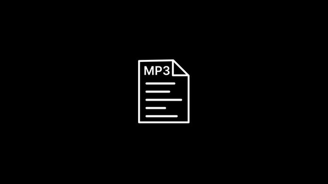 MP3 file icon animation with text label isolated on dark background.Document types in flat style.
