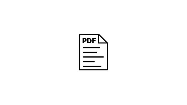 PDF file icon animation with text label isolated on dark background.Document types in flat style.