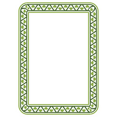 Rectangle frame with shamrock and triangle border, St. Patrick's Day greeting card design, festive green decorative element, Irish celebration