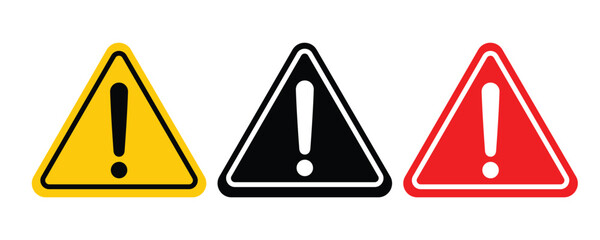Illustration of warning signs with exclamation marks in yellow, black, and red colors