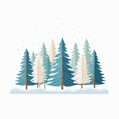 Obraz premium Winter forest scene with snow falling on pine trees and a snowy landscape