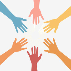 Obraz premium Vibrant Diverse Hands Uniting in a Circle, Symbolizing Global Community and Collaborative Effort