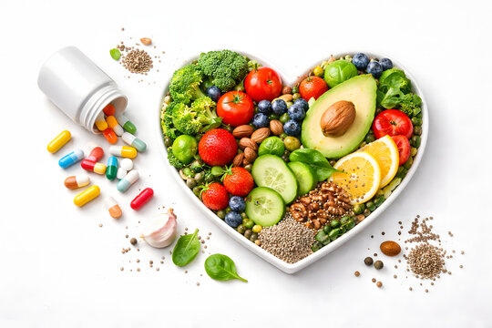 Food as Medicine Concept &ndash; Healthy Heart Nutrition vs Supplements