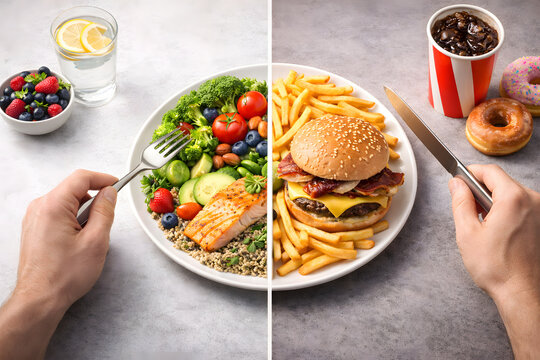 Healthy vs Unhealthy Food Choice &ndash; Diet and Lifestyle Decision Concept