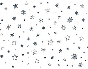 Obraz premium Scattered snowflakes and stars, hand-drawn in a blue-gray hue, on a white background