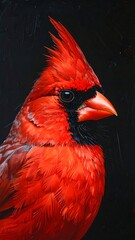 Fototapeta premium A vibrant red bird with a distinctive crest and black markings (2)