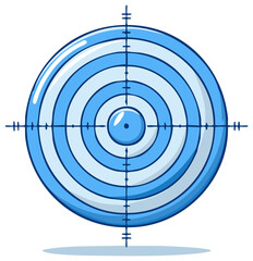 Blue concentric circle target with crosshairs sight, a cartoon illustration for goals and precision