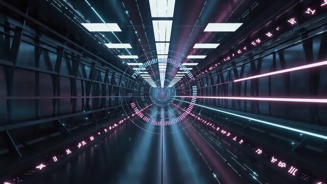 Futuristic Seamless Loop Tunnel with Neon Light and Abstract Design