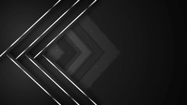 Geometric chevron background with lines animation, Dark geometric background with layered chevrons and thin lines