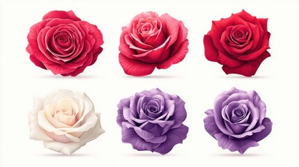 Collection of six vibrant roses in various colors, including red, pink, and purple