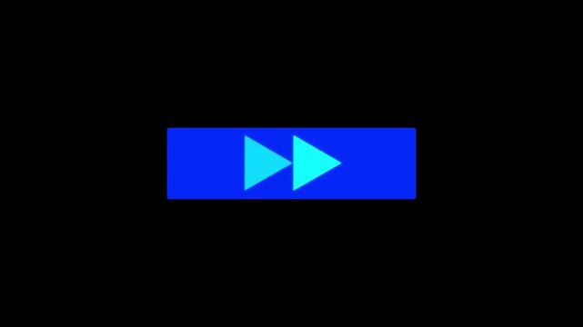 Modern fast forward symbol with grid four cyan triangle arrow icon UI design element. Concept of speed, playback, digital interface, streaming, technology and video navigation on black background.