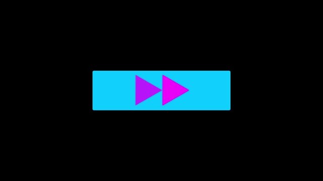 Modern fast forward symbol with grid four cyan triangle arrow icon UI design element. Concept of speed, playback, digital interface, streaming, technology and video navigation on black background.