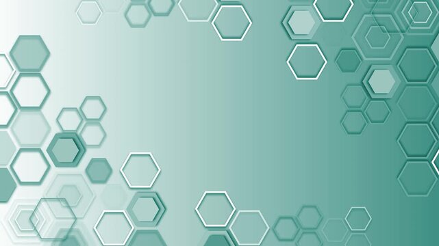 Modern hexagon blue gradient background animation, Abstract gradient background with colorful overlapping hexagon outlines clustered along edges