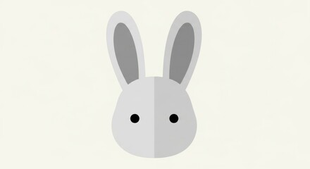 Obraz premium Cute white rabbit face icon, flat design, minimal illustration, isolated on cream background