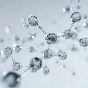 Abstract protein structure floating in white void.