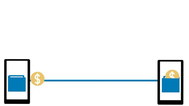 Digital wallet transfer illustration between smartphones. Mobile payment concept. Wireless transaction. Modern fintech interface. Seamless money flow.