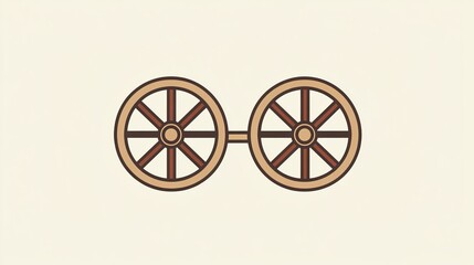 axle. Two large circular wooden wheel outlines connected by a straight axle line. mobility guides, transit brochures, designed for mobility and urban transit guides, used by hospitality managers.