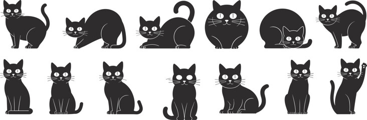 Cute cat silhouette collection featuring domestic cats in different sitting and standing poses isolated on light background representing pet, animal and feline design © Anu's World