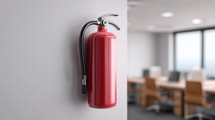 Obraz premium Fire extinguisher mounted on a wall in an office setting