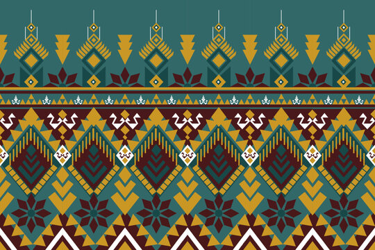 "Seamless ethnic geometric pattern background. Traditional tribal textile design with ornamental diamond shapes and folk art elements. Vector illustration for fabric, wallpaper, wrapping paper, or fas