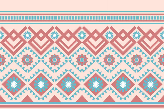 "Seamless ethnic geometric pattern background. Traditional tribal textile design with ornamental diamond shapes and folk art elements. Vector illustration for fabric, wallpaper, wrapping paper, or fas
