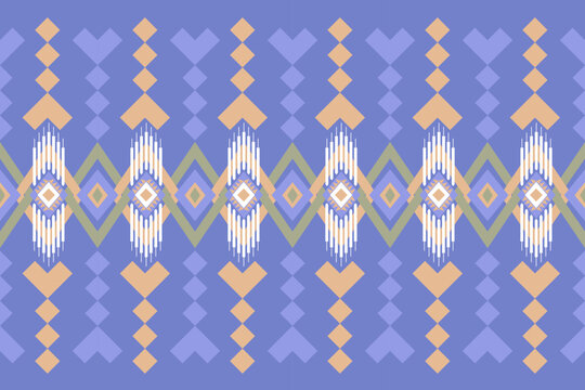 "Seamless ethnic geometric pattern background. Traditional tribal textile design with ornamental diamond shapes and folk art elements. Vector illustration for fabric, wallpaper, wrapping paper, or fas