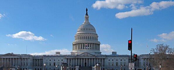 Fototapeta premium Capitol architecture as historic symbol. Capitol building with columns. Capitol landmark in Dc. Capitol exterior near Congress.
