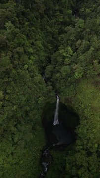 Vertical aerial of Quebrada Gata waterfall on Rio Toro in Costa Rica