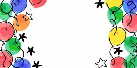 Obraz premium Colorful balloons and stars create a festive celebratory border design