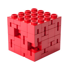 Fototapeta premium Red lego brick cube isolated on transparent background