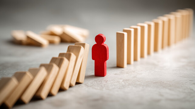 Crisis prevention concept with domino effect stopped by person