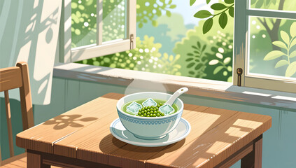 Fototapeta premium Cool mung bean soup for Start of Summer vibes