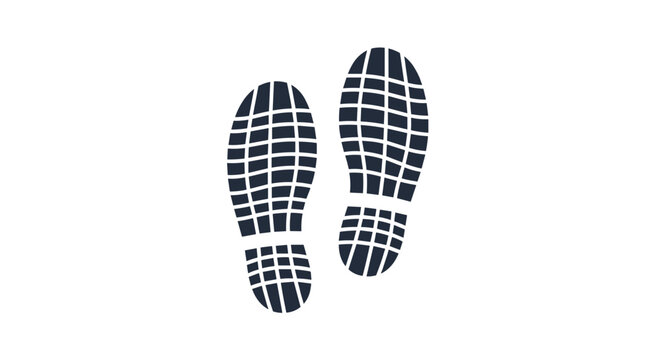 Simple black illustration of two footprints showing the tread pattern of a pair of shoes or sneakers on white background.