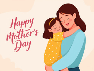 Obraz premium Mother and Daughter Hugging with Happy Mother’s Day Lettering