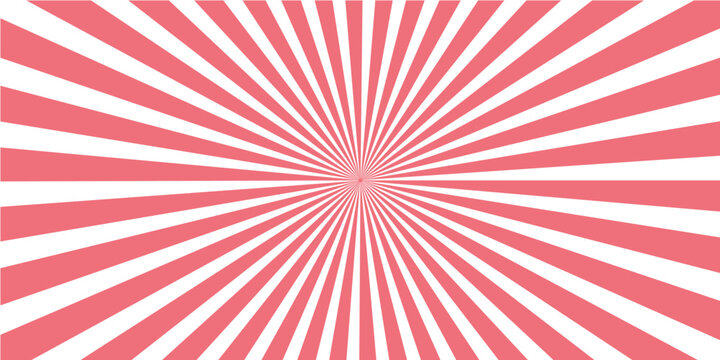 Vintage red sunburst pattern with radial rays and blue stripes creates a grunge vector illustration of an American flag background featuring a retro star burst design on textured paper art