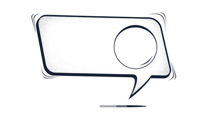Empty speech bubble with halftone dots and stylized line work is designed as a comic book element for text or messages on white.