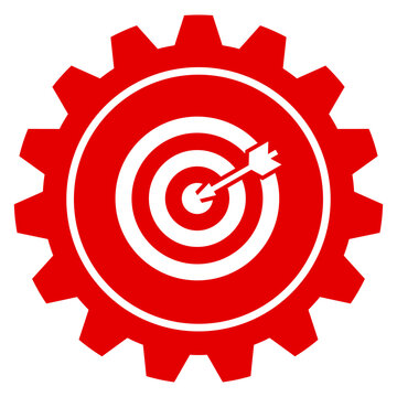 Zielscheibe mit Pfeil im roten Zahnrad Icon f&uuml;r Zielsetzung Marketing Strategie Einstellungen Vektor Grafik transparent png