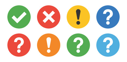 Round icons with check mark cross exclamation and question marks vector set © Farik