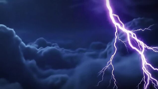 A dramatic video of a lightning bolt striking through dark clouds in a stormy sky