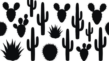 Desert cactus plants silhouettes set, succulent botanical collection with agave and prickly cactus vector illustration © Arts Creative