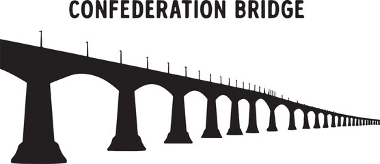 Confederation Bridge is one of the most famous bridges in Canada, black and white, white background © Amina