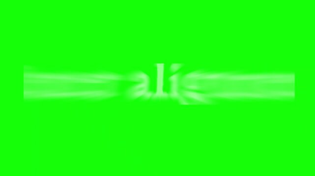 The word alignment quickly zooms forward displaying a dynamic white text graphic effect isolated against a vibrant chroma key green screen background for editing purposes.