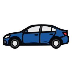 Obraz premium Blue sedan car side view in simple graphic style