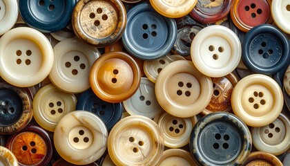 Assorted buttons in various colors and sizes arranged closely together in a dense pattern