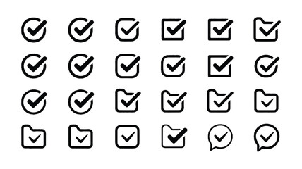 Check mark icons in various shapes and symbols for interface design