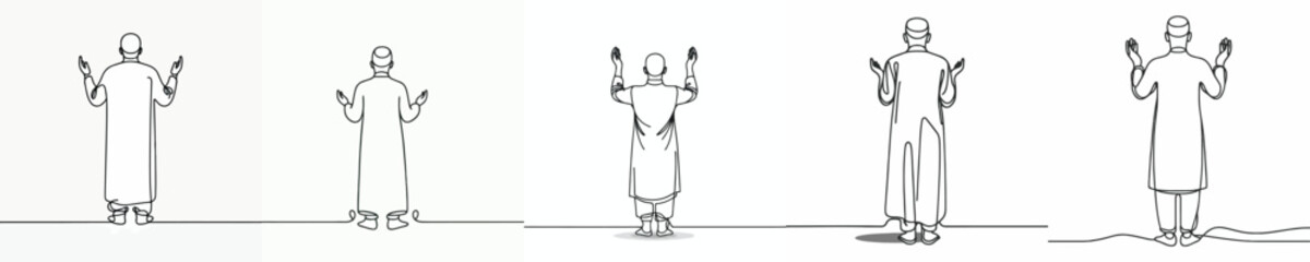 Fototapeta premium line art of a Muslim standing in prayer gesture back view