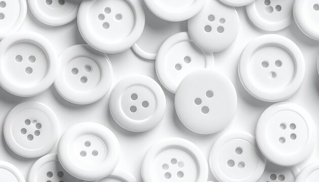 A collection of white buttons scattered randomly from a top-down viewpoint