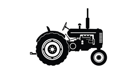 A stark black silhouette depicts a vintage farm tractor showcasing rural machinery and agricultural history silhouette high quality © Kuntol02