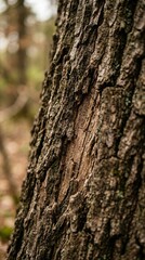 Fototapeta premium Close View of Tree Bark With Rough Texture in a Forest During Daytime Near a Hiking Trail in Autumn